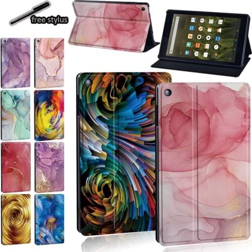 Tablet Case for Amazon Fire 7 (5/7/9th)/Fire HD 8 Plus/HD8 (10th/6/7/8th)/HD10(5/7/9th) Watercolor Print Series Cover + Stylus