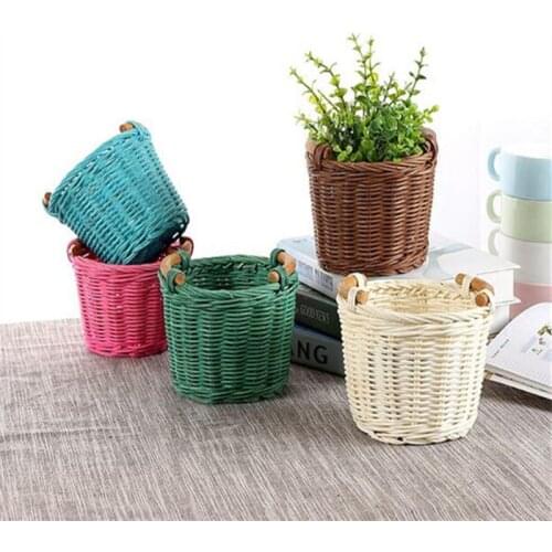 DIY rattan mini decorative wicker baskets Weaving Storage Basket desktop organizer pen holder flowerpots home decor