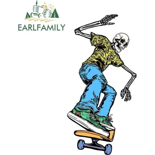 EARLFAMILY 13cm x 6.7cm for Skateboarding Skeleton Car Stickers Vinyl Creative Decal Waterproof Car Accessories Cartoon Graphics