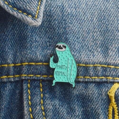 Cartoon sloth enamel pin Party animal Mint green badge brooch for shirt bag Funny jewelry Gift for friends fashion accessories