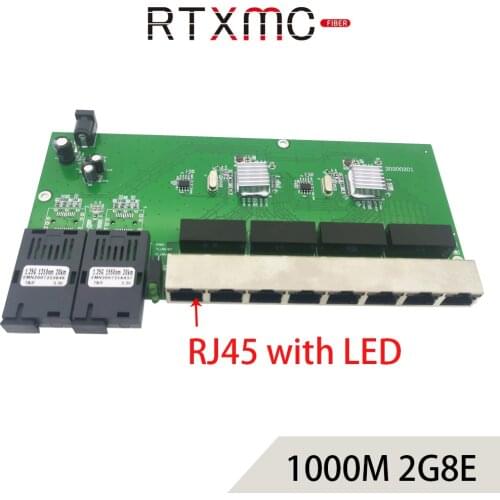 1000M Gigabit Ethernet switch Ethernet Fiber Optical Media Converter Single Mode 8 Port RJ45 UTP And 2 SC fiber Board PCBA