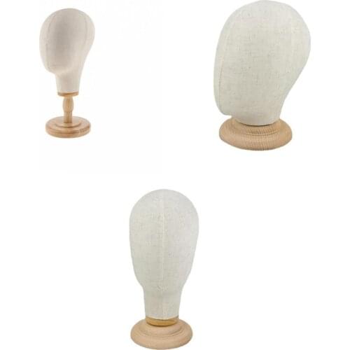 21/22 Inches Cork Canvas Block Head Mannequin Manikin Wig Making Hat Display Styling Head with Wooden Stand Beige Wig Stand