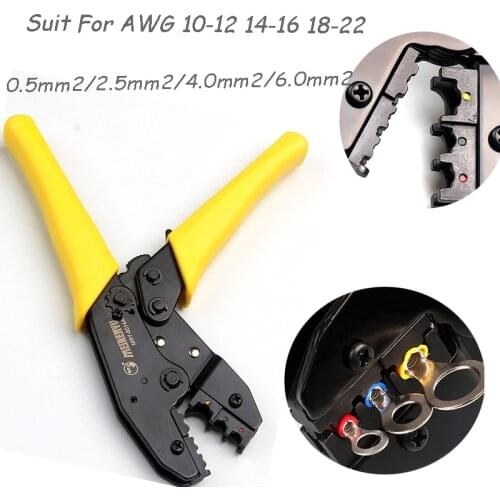 Ratcheting Crimp Pliers For 0.5mm2-6.0mm2 AWG 22-10 Terminator Wire Cable Cutters Tools Clamp Locking Terminals Press Crimper