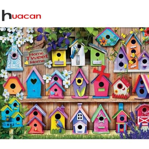 Huacan 5D Diamond Art Painting Kits Bird House Diamond Mosaic Embroidery Kits Cross Stitch Landscape Needlework Home Decor