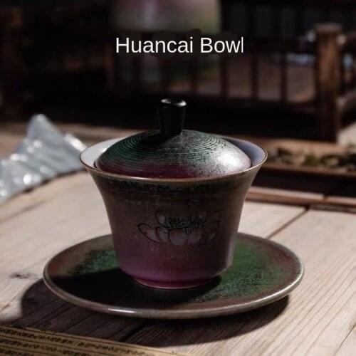 Stoneware Tureen Gilded Metal Glaze Tureen Kung Fu Tea Items Tea Tea Bowl Sancai Sopera De Ceramica GaiwanCoarse Pottery Tea Set