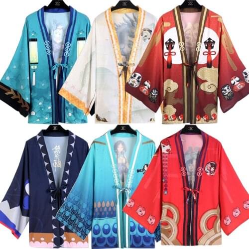 Game Onmyoji Kimono Yukionnna Ootengu Cosplay Costume Coats Anime Aoandou Printing Cloaks Tops Casual Streetwear Women Men