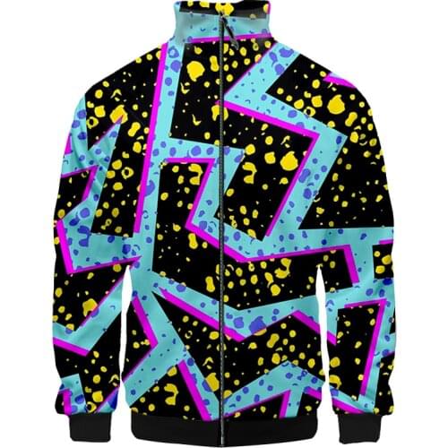 OGKB Blue Flash Light New Stand-collar Jacket Streetwear Harajuku Oversized 3d Print Men Fitness Fall Winter Jacket Dropshipping