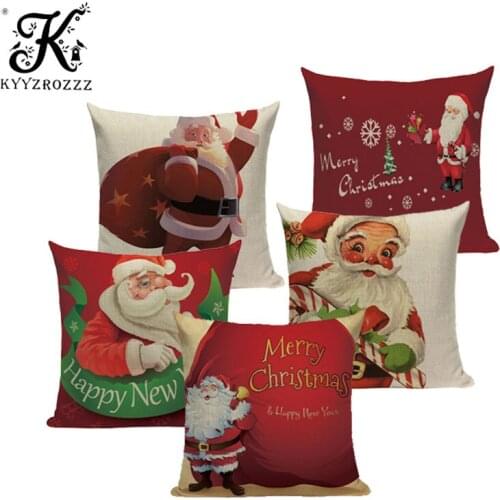 KYYZROZZZ Christmas Cushion Cover Linen Cotton Christmas Pillow Case Square Car Seat Decorative Cushion Christmas