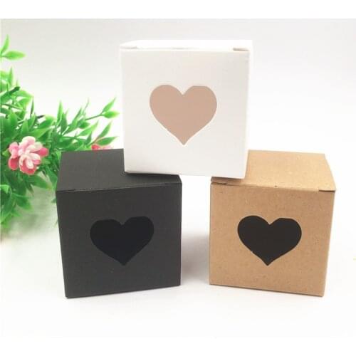 Mini Cubic Black Brown White Kraft Paper Box + Heart Window For The Small Jewelry/Candy/Gift Products Packing Boxes 100Pcs/Lot