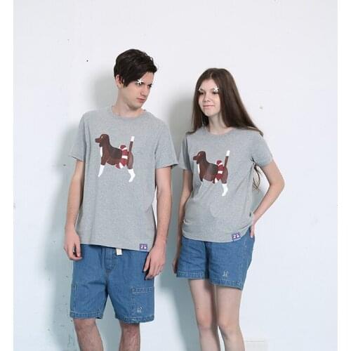 Naughty Dog Printed Fashion Loose Unisex T Shirt Combed Cotton Women Gray T-shirt Summer O Neck Short Sleeve Men Tee Tops