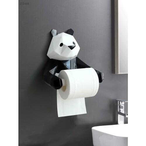 European Resin Geometric Panda Paper Towel Holder Cute Animal Free Punch Toilet Bathroom Wall-mounted Paper Towel Holder Crafts