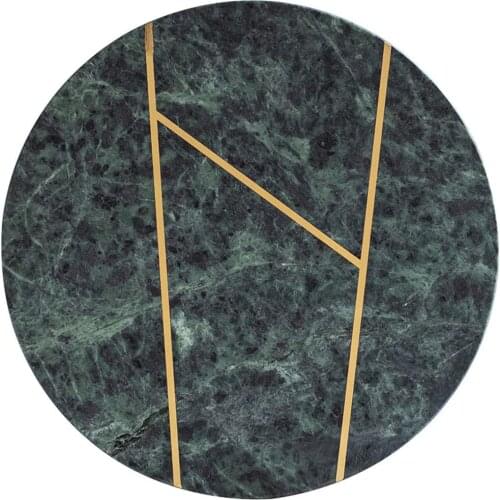 Natural Marble Tray Flat Cupcakes Plate Tabletop Decoration Board with Gold Line (Green-H)