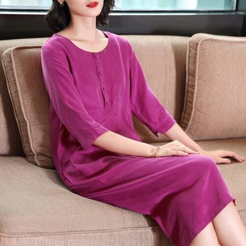 Spring Summer Fashion Women 3/4 Sleeve Loose Elegant Dress , 2019 New Autumn Female Woman 4xl 5xl Long Buttons Dresses