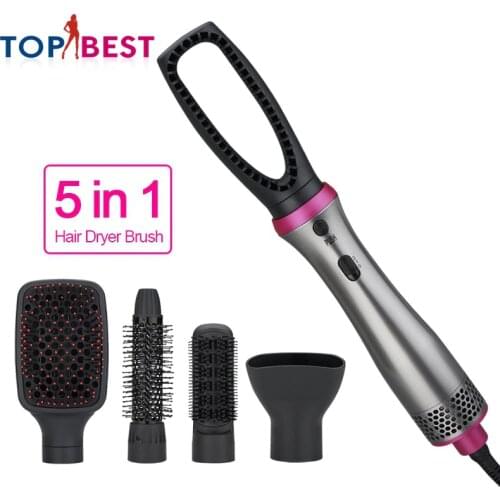 Professional Hairdryer 5 In 1 Multifunctional Hair Dryer Brush Rotate Styler Comb head Styling Straightening Curling Iron wet
