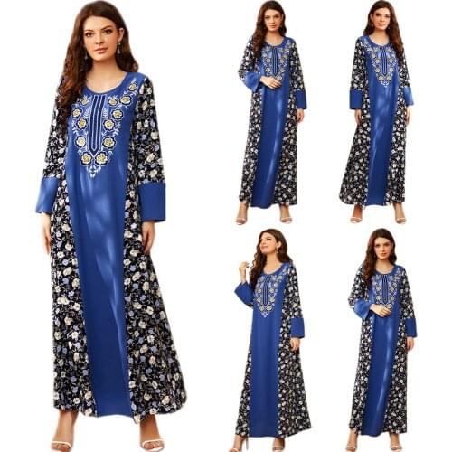 Plus Size Muslim Women Embroidery Long Dress Arab Abaya Turkish Middle East Kaftan Floral Print Maxi Robe Gown Dubai Kaftan New
