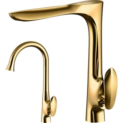 Modern Solid Brass Gold / Silver Plating Polished Basin Faucet Hot and Cold Mixer Tap Single Lever Deck for Bathroom Basin