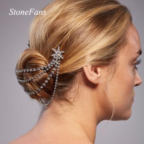 Stonefans Star Rhinestone Hair Chain Accessories for Women Luxury Crystal Hair Comb Bridal Bridesmaid Wedding Jewelry