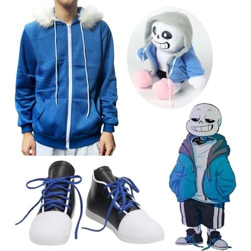 Sans Undertale Game Cosplay Hoodies Jacket Sans Plus Velvet Hooded Zipper Sweater Sans Black White Leather Cosplay Shoes