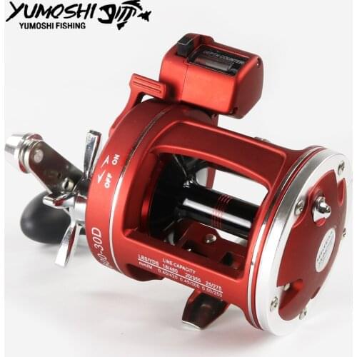 YUMOSHI Left/Right Trolling Cast Drum Wheel High Speed 12 Bearings Fishing Reel with Electric Depth Counting Mult