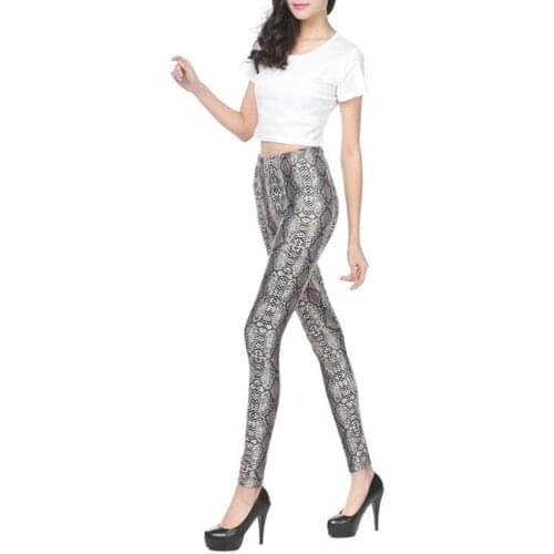 Women Mid Rise Sexy Leggings Metallic Leopard Snakeskin Digital Printed Slim Tights Ankle-Length Fitness Sport Casual Pants