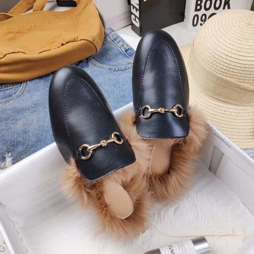 New Autumn and Winter Slippers for Women Muller Slippers for Women Thermal Fashion Rabbit Hair and Wool Wrapped Half Slippers