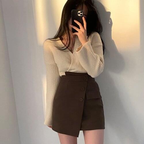 Korean Style Sweater Women Long Sleeve V-neck Cross Slim Knitted Tops Women 2021 Autumn Winter Pullovers Casual Sueters De Mujer