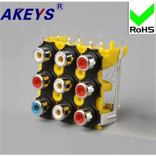 1 pc AV cored socket 9-pin RCA seat 9-hole PCB welded audio and video socket Lotus socket AV9-8.4-13B