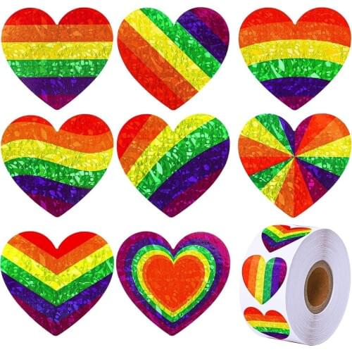 100-500pcs Various Striped Love Gay Pride Rainbow Heart Ribbon Valentines Day Sticker 1 Inch Supporting The LGBT Spreading Love