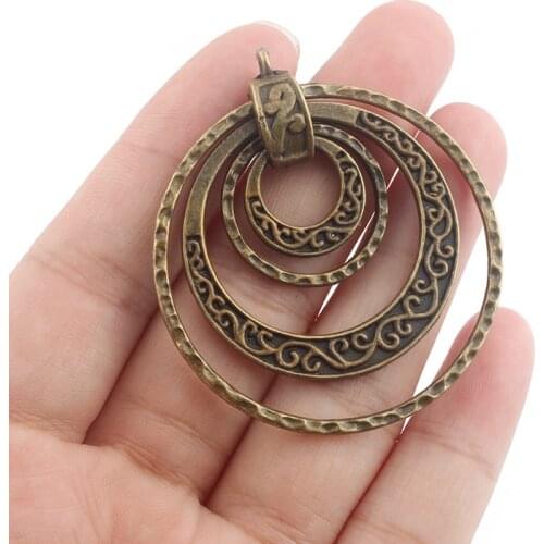 3pcs Antique Ethnic Multicircle 4 Circle Moveable Hammered Crafts Pendant For Necklace Jewelry Making 45mm