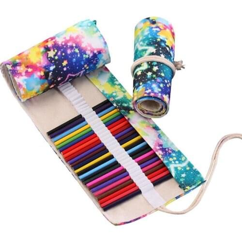 48 Colored Pencils Wrap Travel Roll Up Case Organizer Watercolor Pencil Roll Up Canvas Great Organizer for Kids Adult Coloring B