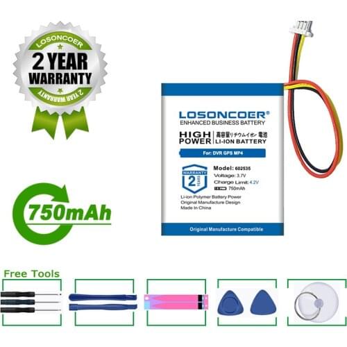 LOSONCOER Battery 602535 750mAh Battery For Car DVR GPS MP4 Tachograph Bluetooth Headphone