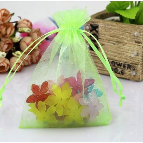 Free Shipping 100pcs 5x7cm small organza gift bags apple green color drawstring Pouches Wedding Christmas Gift Drawstring Bags