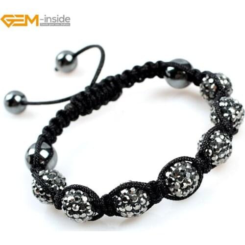 Gem-inside 10mm Shining Crystal Ball Beads 7+4 Balls Adjustable length Bracelet Many Color Fashion Jewelry Christmas Gift