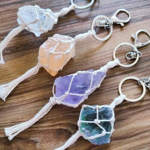 Amethyst Citrine Quartz Crystals Crystals Macrame Keychains for Women Natural Stone Tassel Key Rings Pendant Accessories Gift
