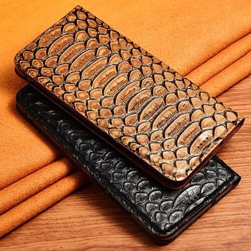 Flip Cover Cases For iPhone 13 Mini 13 Pro Max Snakeskin Texture Cowhide Genuine Leather Case