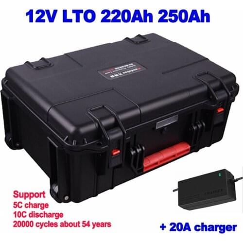 Trolley case Waterproof 12V 220ah 250ah LTO lithium titanate battery pack for photovoltaic system power boat motor + 20A charger