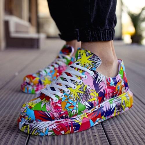 Chekich Men & Women Shoes Colorful Printed Faux Leather Unisex Sneakers Lace Up Summer Pattern Orthopedic Skate Board Style Couples Lovers Sport Comfortable Lightweight Casual Fashion Odorless Breathable Adult CH255 V1