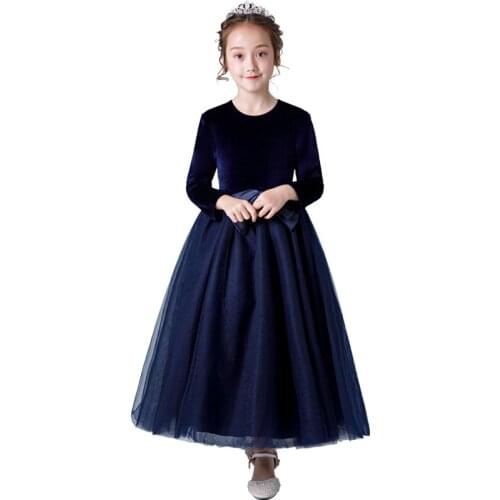 Elegant Autumn Girl Dress Wedding with Lace Long Sleeve Princess Flower Girl Dresses Evening Prom Vestidos Clothes AE50GD