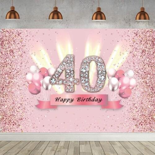 Happy 40th Birthday Backdrop for Women Happy Forty Years Old Age Birthday Party Background Shining Rose Gold Party Decoration