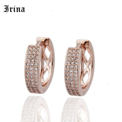 Irina Arrivals Women Fashion Rose Gold Natural Zircon Girls Wedding Circle Earring Unique Mini delicate charming small Hoop