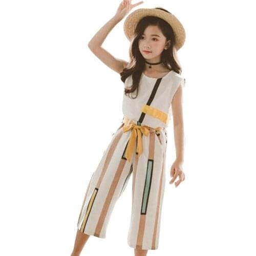 Summer Teenage Clothes Fashion Vest + Shorts 2PCS Suit For Girls Striped Girls Clothes Summer Clothes For Girls 6 8 10 12 13 14
