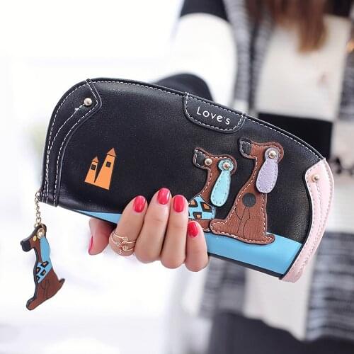 Cartoon dog Women Coin Purse Designer Leather Cute Coin Purse Long Zipper Card Holder Wallets Famous Female Wallet Clutch
