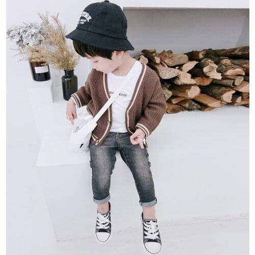 Hot 1-7 Yrs Old Baby Kids Leisure Knitted Sweater Clothes Little Boys Spring Fall Cardigan Jacket Childrens Loose Knitwear B26