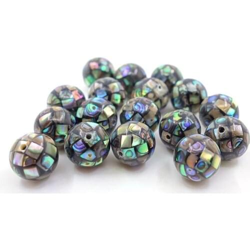 LiiJi 10pcs Abalone Shell Paua Mosaic Inlaid 10mm 12mm Round Loose Beads for DIY Jewelry Making Necklace Bracelet Earrings