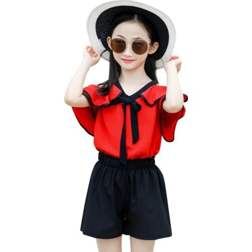 Girls Clothes Patchwork Teenage Girls Clothing Tshirt + Short Girls Tracksuit Summer Childrens Clothes Set