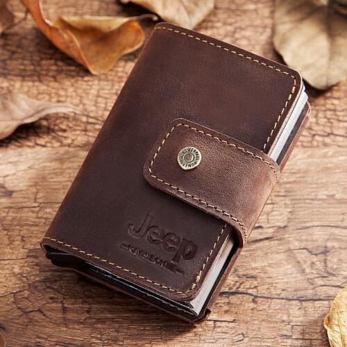 Men ID Credit Card Holder Case Metal anti-theft Card Box Genuine Leather RFID Wallet Business Male Coin Purse Bank Card Walet