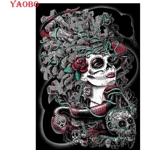 Halloween horror skull woman diamond embroidery mosaic 5d diy diamond painting full square round diamond sets 3d Picture art