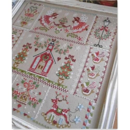 Christmas girl cross stitch kit simple cartoon design cotton silk thread 14ct 11ct linen flaxen canvas embroidery DIY needlework