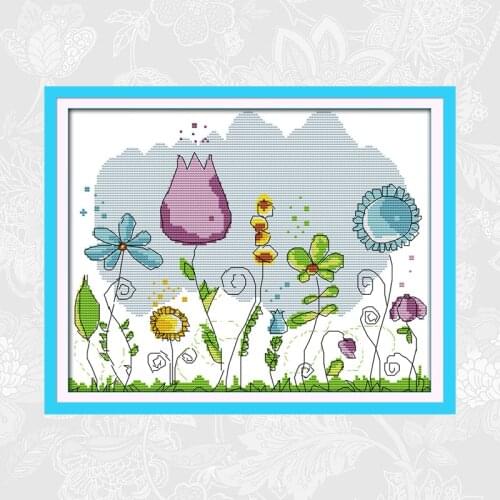 Joy Sunday Cross Stitch Kits Cartoon Pattern Flower Buds Printed Canvas DMC Embroidery Sets DIY Handmade Cross-stitch Needlework