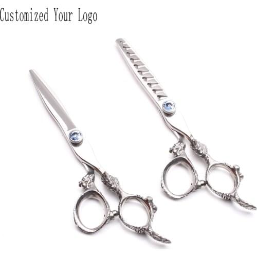 6.0" 440C Engrave Logo Dog Scissors Pet Scissors Straight Scissors Thinninng Shears Professional Grooming Scissors Add Bag C9107